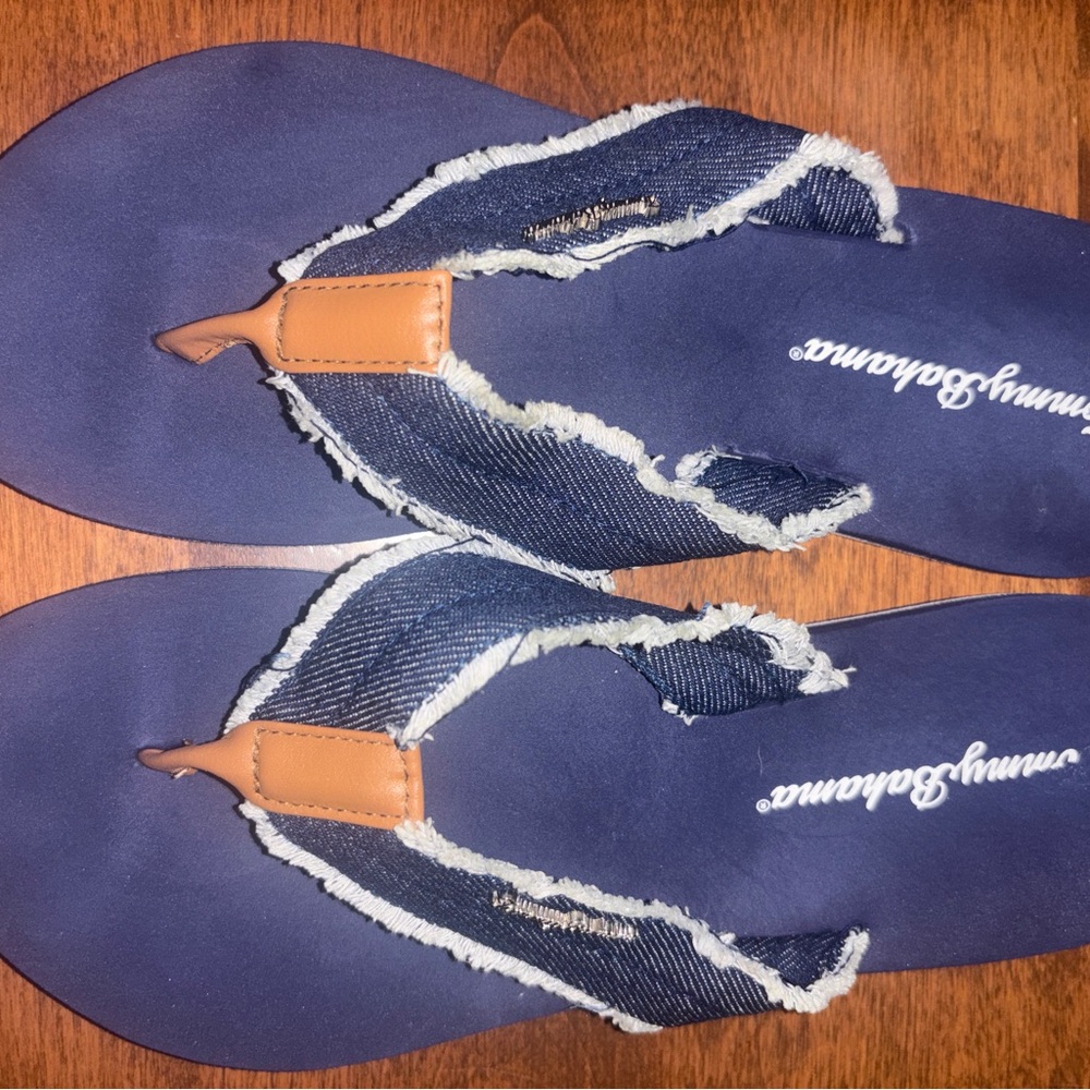 Tommy Bahama Navy Denim Sandals with Tan Accents
